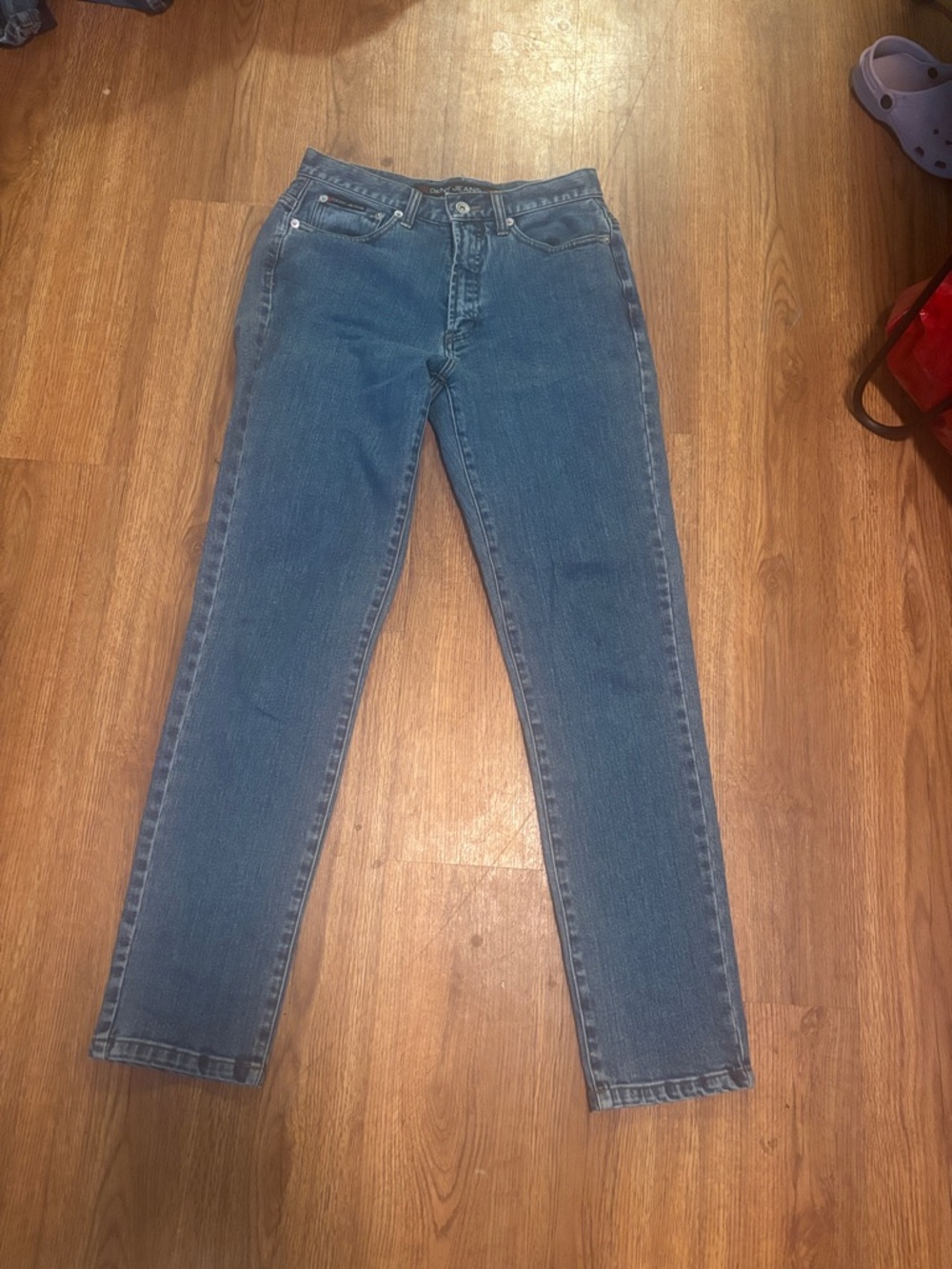 DKNY Women's Blue High-Rise Straight Jeans